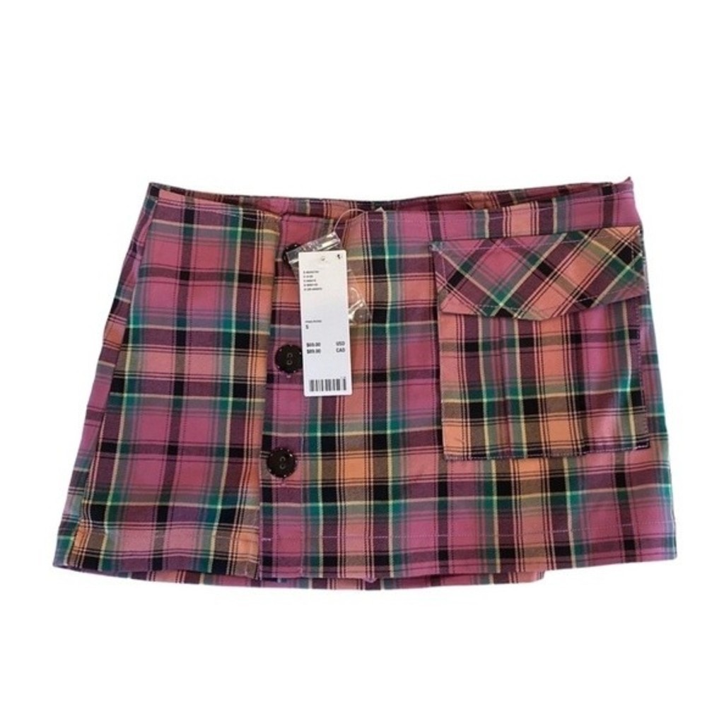 Urban Outfitters - Jasmine Plaid Button Mini Skirt / Skort